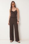 Volanlı Bluz Pantolon Krinkıl Takım KAHVERENGİ LFW0025