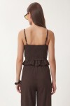 Volanlı Bluz Pantolon Krinkıl Takım KAHVERENGİ LFW0025
