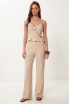 Volanlı Bluz Pantolon Krinkıl Takım KREM LFW0025