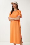 Yırtmaçlı Basic Yazlık Örme Elbise ORANJ LRN0050