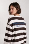Çizgili Baskılı Oversize Örme Sweatshirt KAHVERENGİ EKRU LUB0398