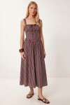 Çizgili Korse Görünümlü Poplin Midi Elbise BORDO LUB0374