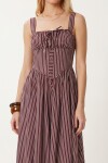 Çizgili Korse Görünümlü Poplin Midi Elbise BORDO LUB0374