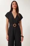 Kemerli Uzun Keten Tulum SİYAH LUB0376