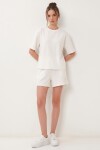 Modal Oversize T-shirt Şort Takım EKRU LUB0379