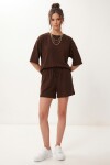 Modal Oversize T-shirt Şort Takım KAHVERENGİ LUB0379