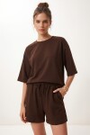 Modal Oversize T-shirt Şort Takım KAHVERENGİ LUB0379