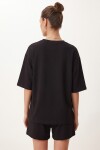 Modal Oversize T-shirt Şort Takım SİYAH LUB0379