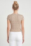 Puantiye Desenli Polyamid T-shirt KREM LZV0083