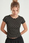 Puantiye Desenli Polyamid T-shirt SİYAH LZV0083