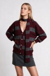 Atkılı Simli Çizgili Oversize Triko Hırka ANTRASİT BORDO LYY0155