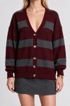 Atkılı Simli Çizgili Oversize Triko Hırka ANTRASİT BORDO LYY0155