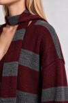 Atkılı Simli Çizgili Oversize Triko Hırka ANTRASİT BORDO LYY0155