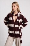 Atkılı Simli Çizgili Oversize Triko Hırka BORDO KEMİK LYY0155