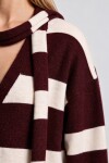 Atkılı Simli Çizgili Oversize Triko Hırka BORDO KEMİK LYY0155
