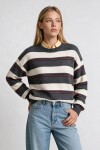 Çizgili Oversize Triko Kazak 4302 ANTRASİT KEMİK LKİ0076