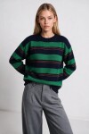 Çizgili Oversize Triko Kazak 4302 LACİVERT YEŞİL LKİ0076