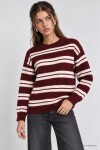 Çizgili Oversize Triko Kazak BORDO PEMBE LMA0001