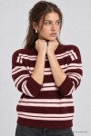 Çizgili Oversize Triko Kazak BORDO PEMBE LMA0001