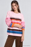 Çizgili Oversize Triko Kazak PEMBE ORANJ LMA0004
