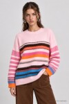 Çizgili Oversize Triko Kazak PEMBE ORANJ LMA0004
