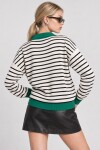 Çizgili Polo Yaka Oversize Triko Kazak 4419 EKRU YEŞİL LKİ0056