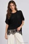 Dantelli Mevsimlik Oversize Triko Bluz 4421 SİYAH LKİ0074