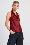 Degaje Yaka Saten Yüzeyli Bluz BORDO LGK0012
