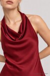 Degaje Yaka Saten Yüzeyli Bluz BORDO LGK0012