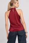 Degaje Yaka Saten Yüzeyli Bluz BORDO LGK0012