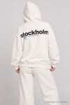 Kapüşonlu Baskılı Oversize Örme Sweatshirt EKRU LRN0080