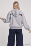 Kapüşonlu Baskılı Oversize Örme Sweatshirt GRİ MELANJ LRN0080