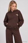 Kapüşonlu Baskılı Oversize Örme Sweatshirt KAHVERENGİ LRN0080