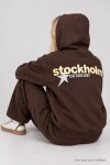Kapüşonlu Baskılı Oversize Örme Sweatshirt KAHVERENGİ LRN0080