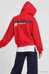Kapüşonlu Baskılı Oversize Örme Sweatshirt KIRMIZI LRN0080
