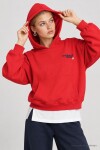 Kapüşonlu Baskılı Oversize Örme Sweatshirt KIRMIZI LRN0080