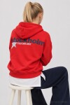 Kapüşonlu Baskılı Oversize Örme Sweatshirt KIRMIZI LRN0080