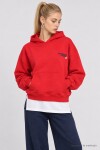 Kapüşonlu Baskılı Oversize Örme Sweatshirt KIRMIZI LRN0080