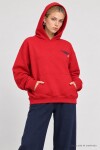 Kapüşonlu Baskılı Oversize Örme Sweatshirt KIRMIZI LRN0080