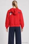 Kapüşonlu Baskılı Oversize Örme Sweatshirt KIRMIZI LRN0080
