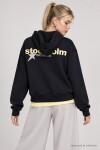 Kapüşonlu Baskılı Oversize Örme Sweatshirt LACİVERT LRN0080