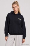 Kapüşonlu Baskılı Oversize Örme Sweatshirt LACİVERT LRN0080