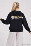 Kapüşonlu Baskılı Oversize Örme Sweatshirt LACİVERT LRN0080