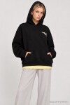 Kapüşonlu Baskılı Oversize Örme Sweatshirt SİYAH LRN0080