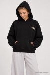 Kapüşonlu Baskılı Oversize Örme Sweatshirt SİYAH LRN0080