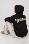 Kapüşonlu Baskılı Oversize Örme Sweatshirt SİYAH LRN0080