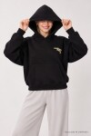 Kapüşonlu Baskılı Oversize Örme Sweatshirt SİYAH LRN0080