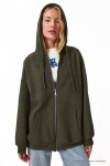 Kapüşonlu Fermuarlı Oversize Şardonlu Örme  Sweatshirt HAKİ LUB0002
