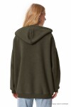 Kapüşonlu Fermuarlı Oversize Şardonlu Örme  Sweatshirt HAKİ LUB0002