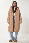 Kapüşonlu Oversize Uzun Şişme Kaban CAMEL LNT0001